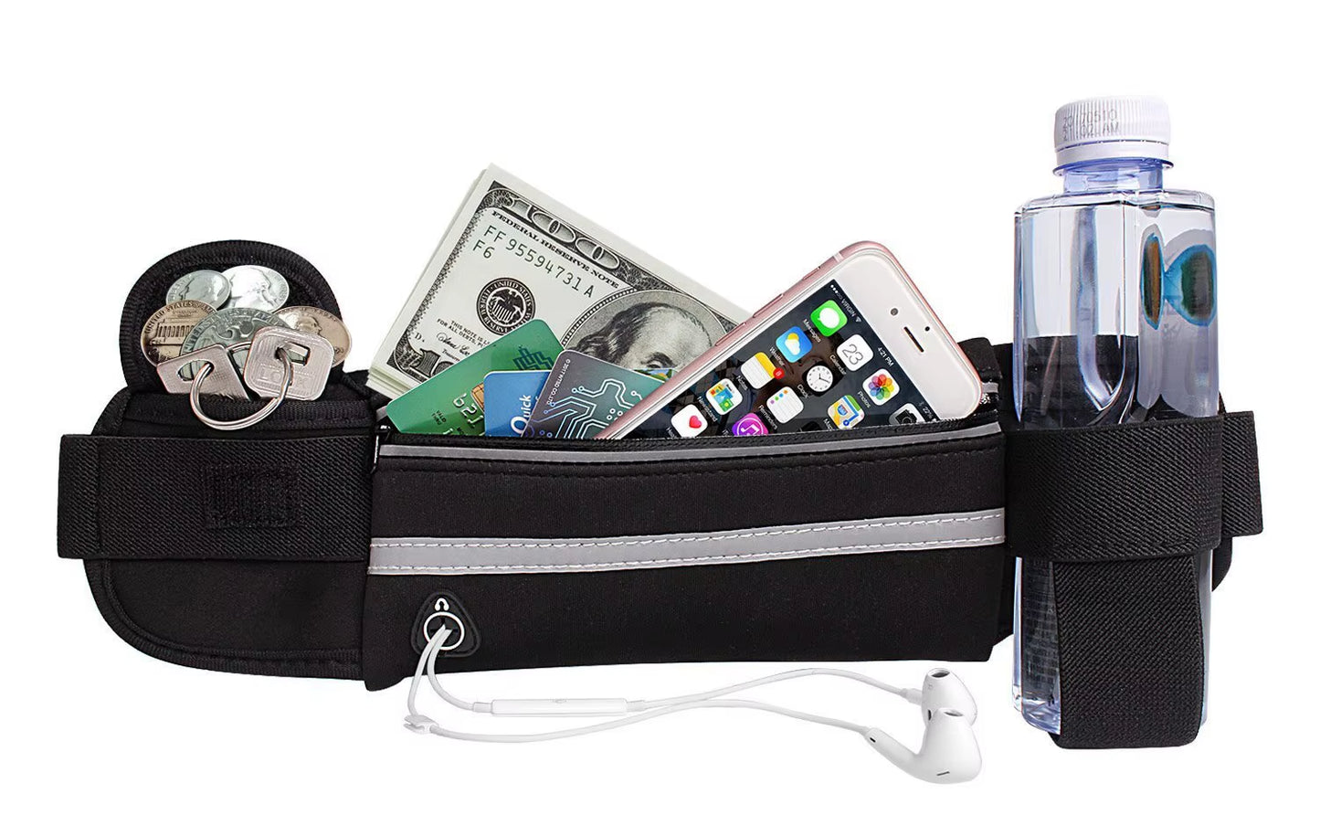 Hands-Free Running Waist Belt — Lightweight, Waterproof Phone & Bottle Holder