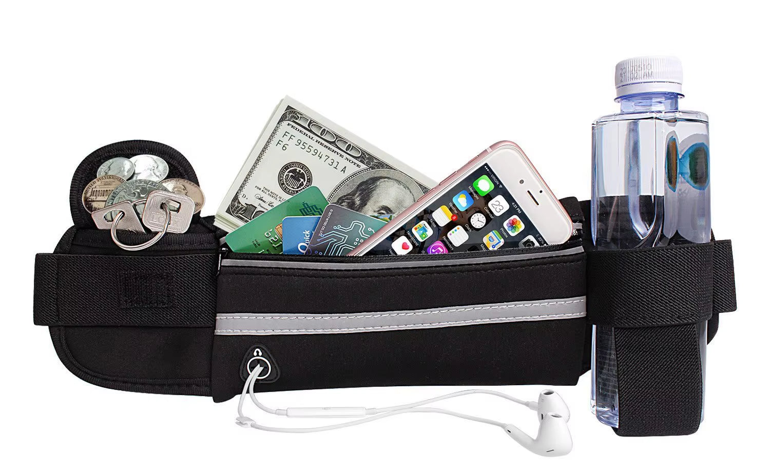 Hands-Free Running Waist Belt — Lightweight, Waterproof Phone & Bottle Holder
